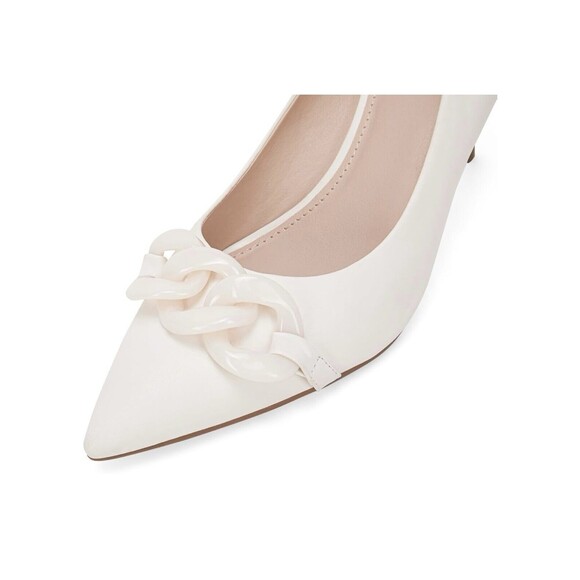 High Heel Pumps Women;s Size 7 Pointed Toe Ivory Slip On Faux Suede 3" Heel - Picture 6 of 6